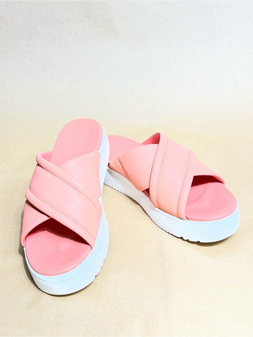 UGG Coral Pink Crisscross Platform Slide Sandals